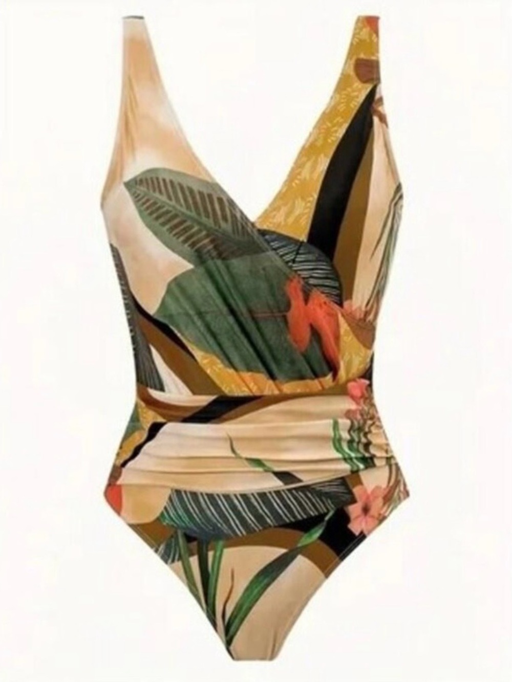 Tropical Leaf Print One-Piece Swimsuit with Matching Sarong NIP Size Large - Picture 2 of 4